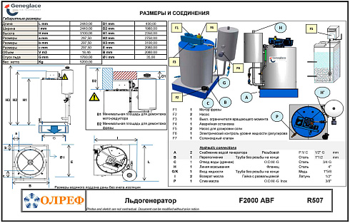 Размеры льдогенератора Geneglace F2000 ABF