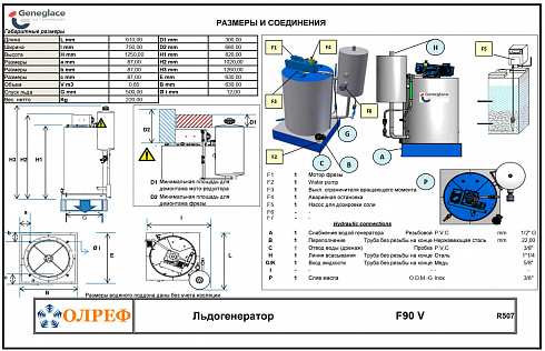 Размеры льдогенератора Geneglace F90 V