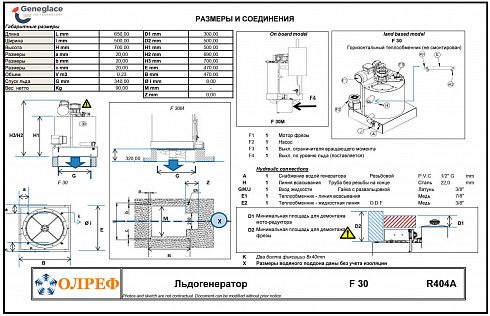 Размеры льдогенератора Geneglace F30